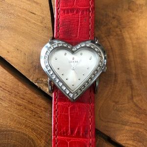 y2k Guess Leather Watch Heart Shape Red Band